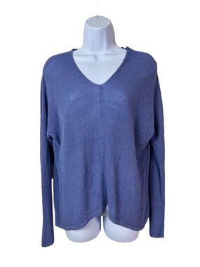 Eileen Fisher Organic Linen Tencel V-Neck Long Sleeve Sweater Medium Lightweight
